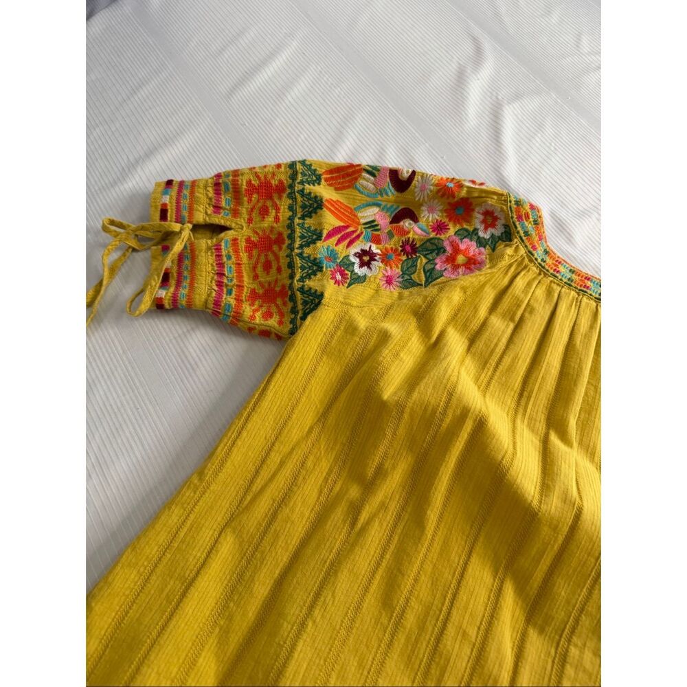 THML Embroidered Mustard Yellow Floral Bird Embroidered Top Blouse Size Small - Picture 7 of 9